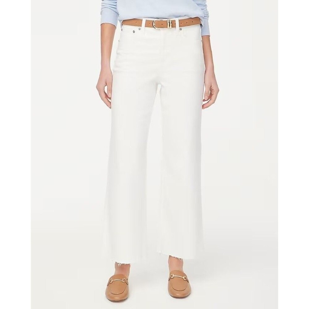 J.CREW Wide-Leg Cropped Jean All Day Stretch 34 White Raw Hem High Rise NWT B41